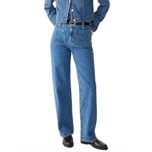 J. Crew Full Length Wide-Leg Jeans All-Day Stretch Blue Patch Pocket Size 34 NEW